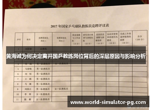 黄海诚为何决定离开国乒教练岗位背后的深层原因与影响分析