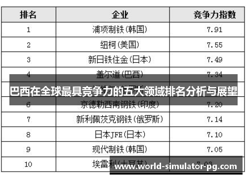 巴西在全球最具竞争力的五大领域排名分析与展望