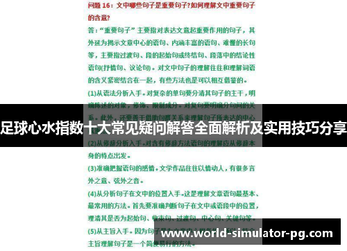 足球心水指数十大常见疑问解答全面解析及实用技巧分享